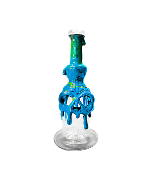HANDMADE SKULL GLASS CLAY BONG – Modrá 22 CM