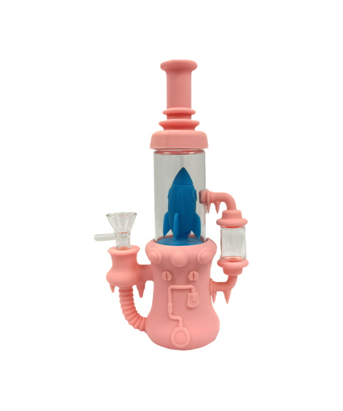 Rocket Ship Glass-Silicone Bong Ružový 23cm